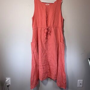 WoolOvers %100 Linen Salmon Sleeveless Asymmetrical Dress Women's Size 16 SEE‎